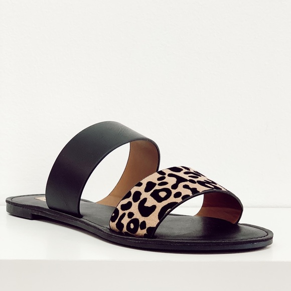 Black tab leopard double band slip on sandals - Picture 4 of 9